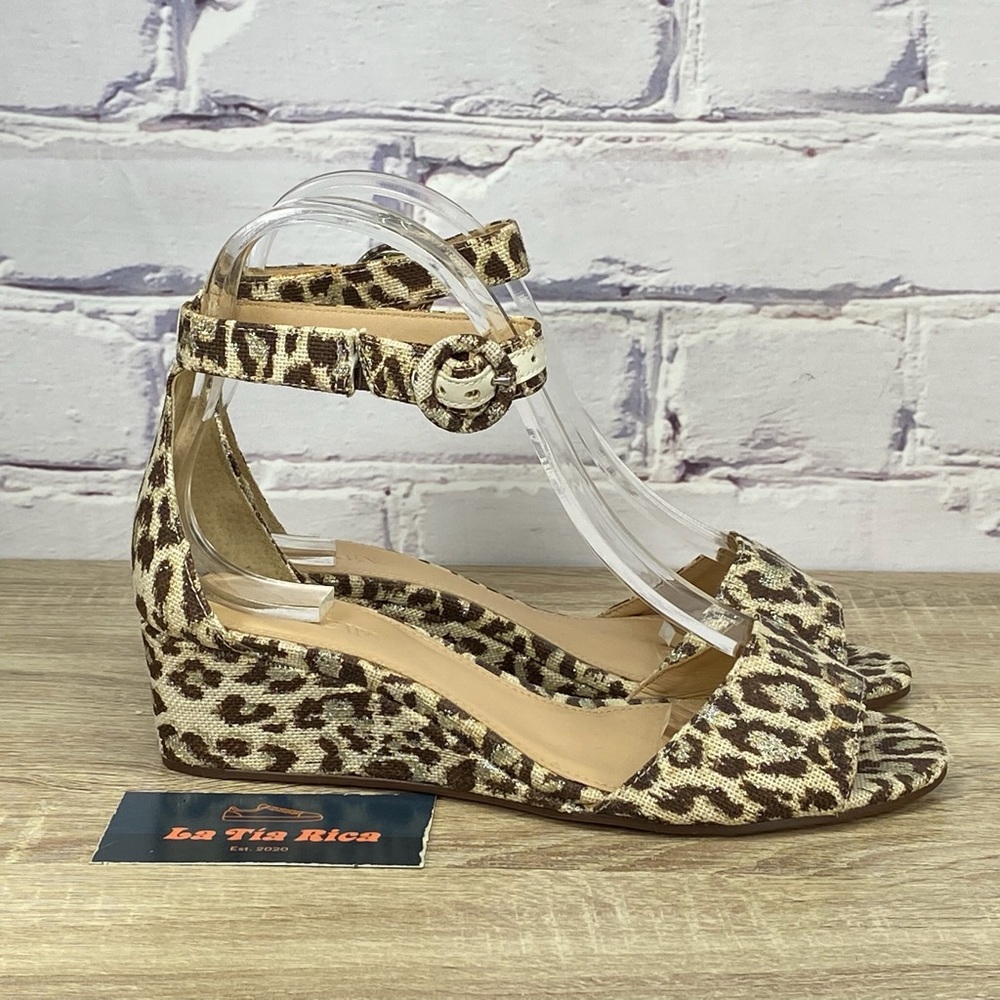 J. Crew Leopard Print Wedge Sandals in Brown and Cream